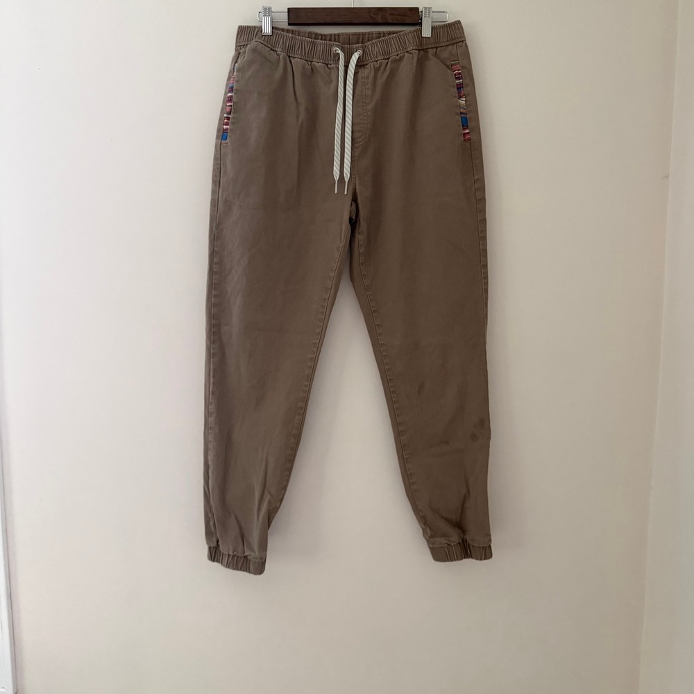 Wowie Jogger Pants Brown Handwoven Trim Casual Trousers Men Large